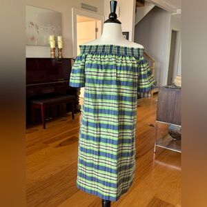 J Crew Collection Madras Plaid Silk Off the Shoulder Shift | 6